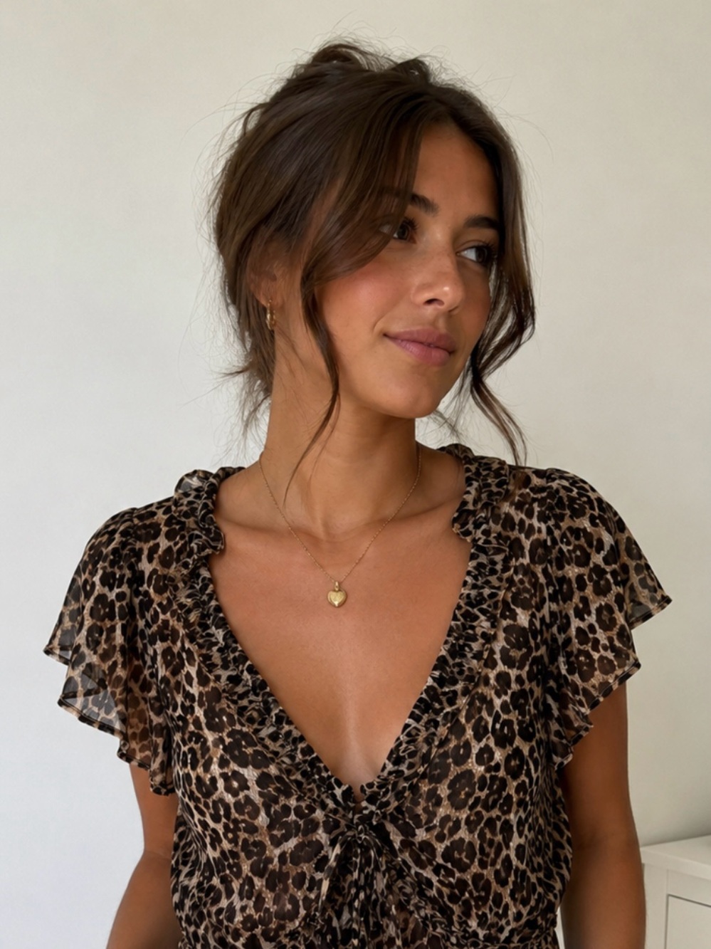 American Eagle Outfitters Leopard Print Ruffle Tie-Front Blouse - Brown